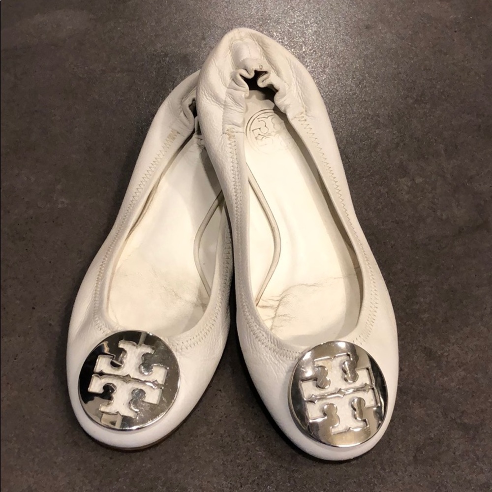 Tory Burch White Leather Flats 5.5